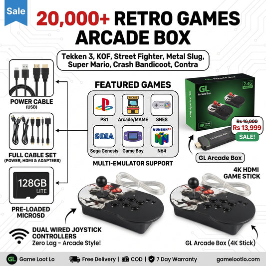 GL Arcade Box Retro Game Console 4K - 20,000+ Built-in Games with Wired Joysticks