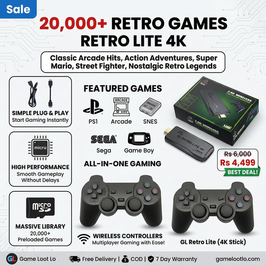 GL Retro Lite 4K - 20,000+ Built-in Retro Games with 2 Wireless Controllers