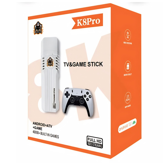 K8 Pro 8K Game Stick & Android 12.1 TV Box - 40,000+ Retro Games with Wireless Controllers