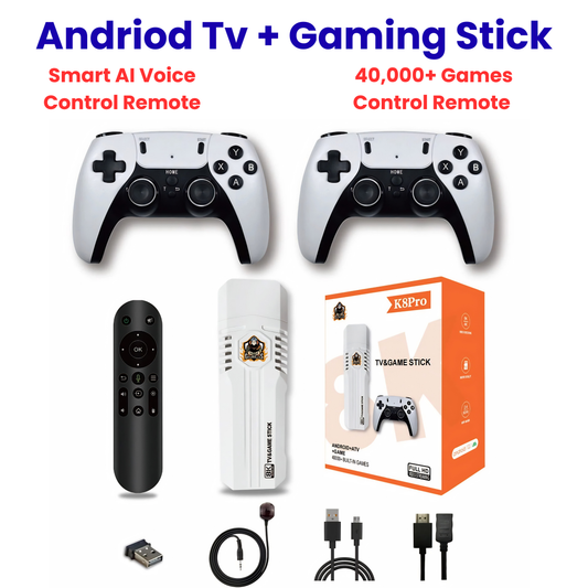 K8 Pro 8K Game Stick & Android 12.1 TV Box - 40,000+ Retro Games with Wireless Controllers